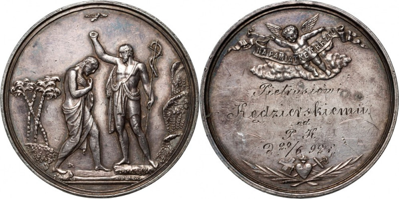 XIX wiek, medal (1892), Na Pamiątkę Chrztu Srebro, waga 32,13 g, średnica 43 mm....