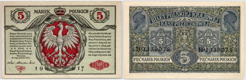 Generalne Gubernatorstwo, 5 marek polskich 9.12.1916, Generał, Biletów, seria B ...