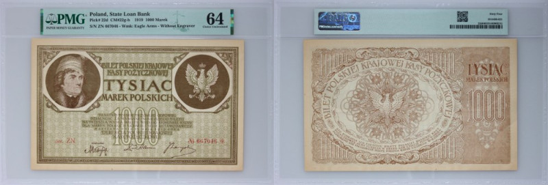 II RP, 1000 marek polskich 17.05.1919, Ser. ZN Numer 667046. Mała litera „S” w s...