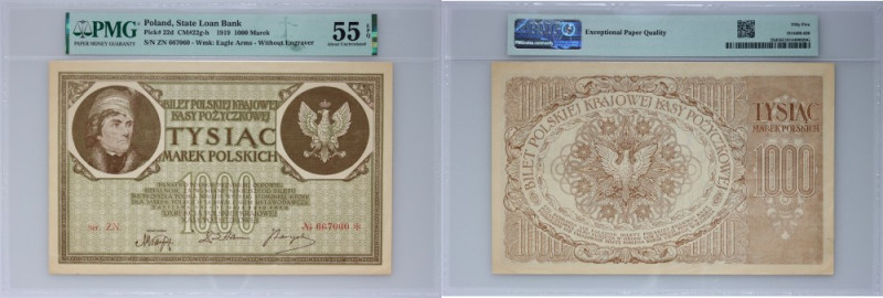 II RP, 1000 marek polskich 17.05.1919, Ser. ZN Numer 667060. Mała litera „S” w s...