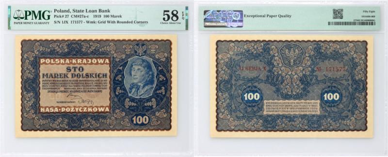 II RP, 100 marek polskich 23.08.1919, IJ serja X Numer 171577. Reference: Miłcza...