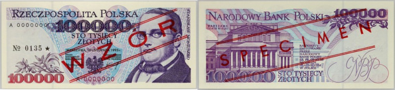 III RP, 100000 złotych 16.11.1993, WZÓR, No. 0135, seria A Numer 0000000. Emisyj...