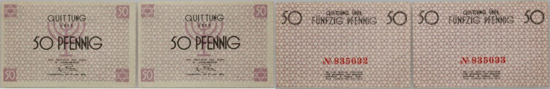 Getto w Łodzi, zestaw 2 x 50 fenigów 15.05.1940, kolejne numery Numery 835032 i ...