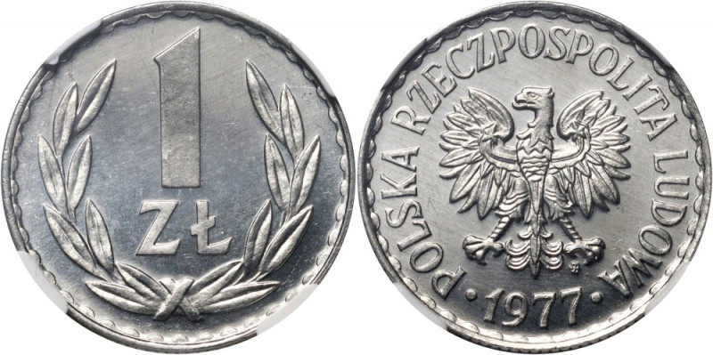 PRL, 1 złoty 1977, Warszawa, Prooflike Pięknie zachowany. Dotychczas tylko jeden...