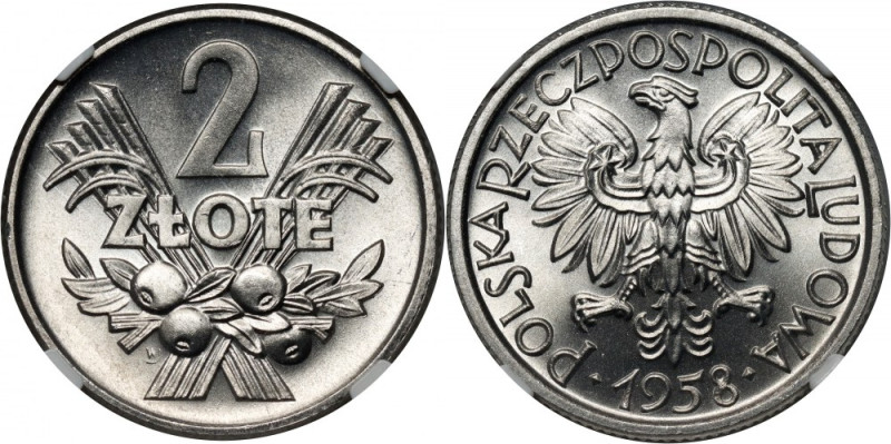 PRL, 2 złote 1958, Warszawa, Jagody Reference: Parchimowicz 216a
Grade: NGC MS6...