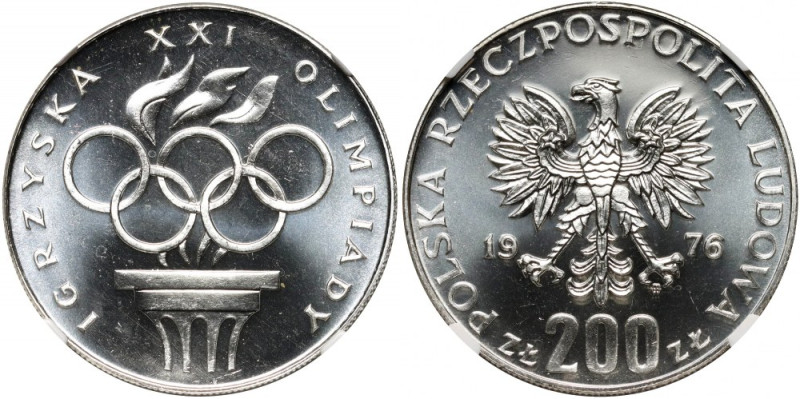 PRL, 200 złotych 1976, Igrzyska XXI Olimpiady, Prooflike Piękna moneta z mocno w...