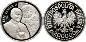 III RP, 200000 złotych 1991, Jan Paweł II, PRÓBA, srebro MAX