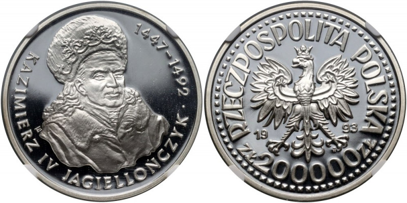 III RP, 200000 złotych 1993, Kazimierz IV Jagiellończyk (popiersie) Najwyższa mo...