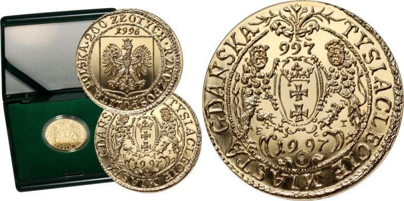 III RP, 200 złotych 1996, Tysiąclecie Miasta Gdańska Złoto 15,50 g. W zestawie o...