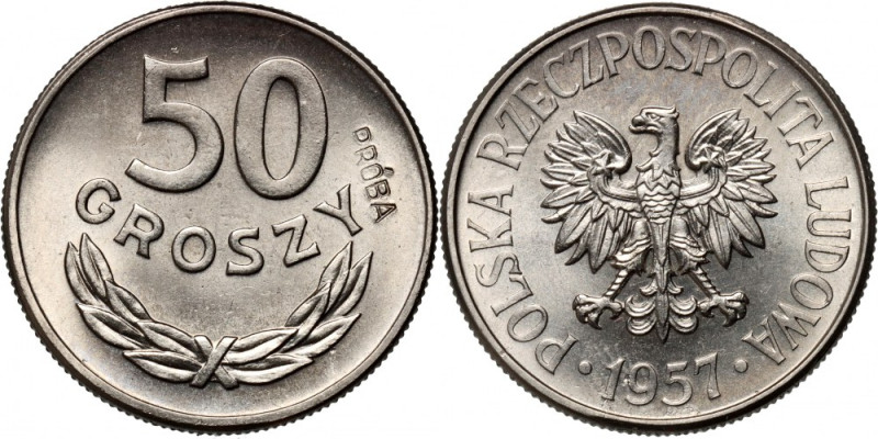 PRL, 50 groszy 1957, PRÓBA, Nikiel Nakład 500 sztuk.
Reference: Parchimowicz P2...