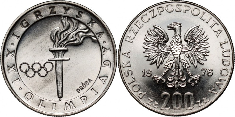 PRL, 200 złotych 1976, Igrzyska XXI Olimpiady, PRÓBA, Nikiel Nakład 500 sztuk. R...