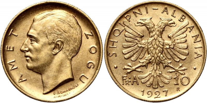 Albania, Amet Zogu, 10 Franga Ari 1927 R, Rome Gold 3,22 g.
 Złoto 3,22 g.
Ref...