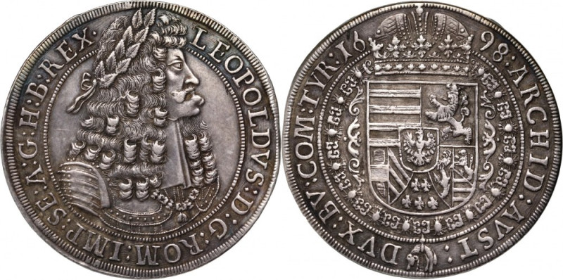 Austria, Leopold I, Thaler 1698, Hall Silver 28,39. Old, dark patina. Tiny edge ...