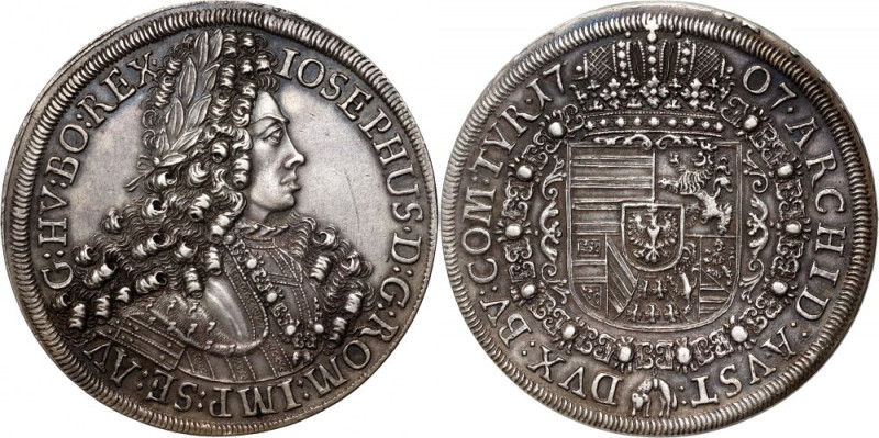 Austria, Joseph I, Thaler 1707, Hall Silver 28,15 g. Old, dark patina. Attractiv...