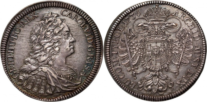 Austria, Charles VI, Thaler 1736, Hall Silver 28,68 g. Natural, old, dark patina...