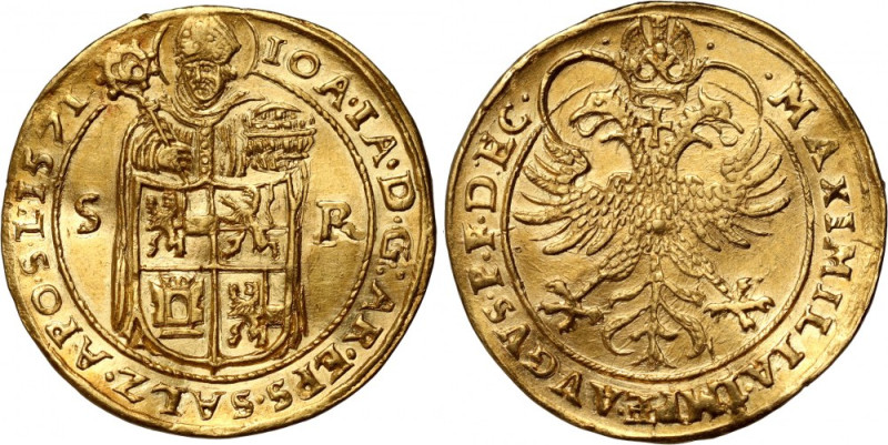 Austria, Salzburg, Johann Jakob Kuen von Belasy, 2 Ducats 1571 Gold 6,90 g. Attr...