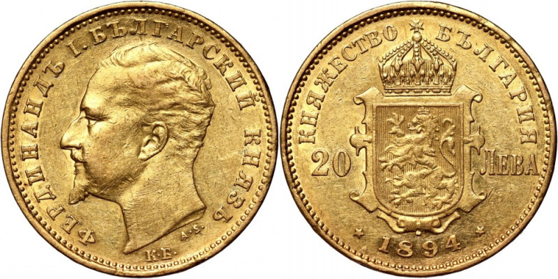 Bulgaria, Ferdinand I, 20 Leva 1894, Kremnitz Gold 6,45 g. Złoto 6,45 g. Referen...