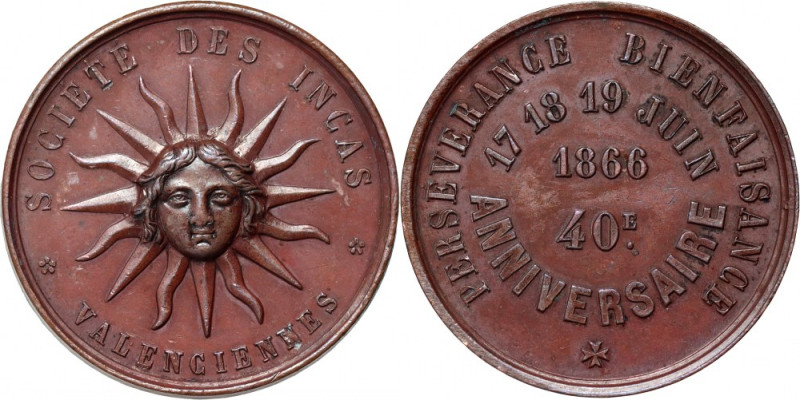 France, Token 1866, Inca Society, Valenciennes Copper, weight 13,89 g, diameter ...