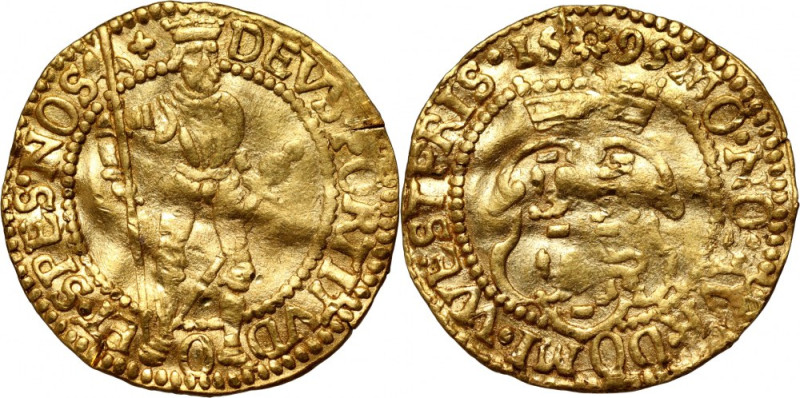 Netherlands, West Friesland, Ducat 1595 Gold 3,46 g. Wavy.
 Złoto 3,46 g. Pofal...