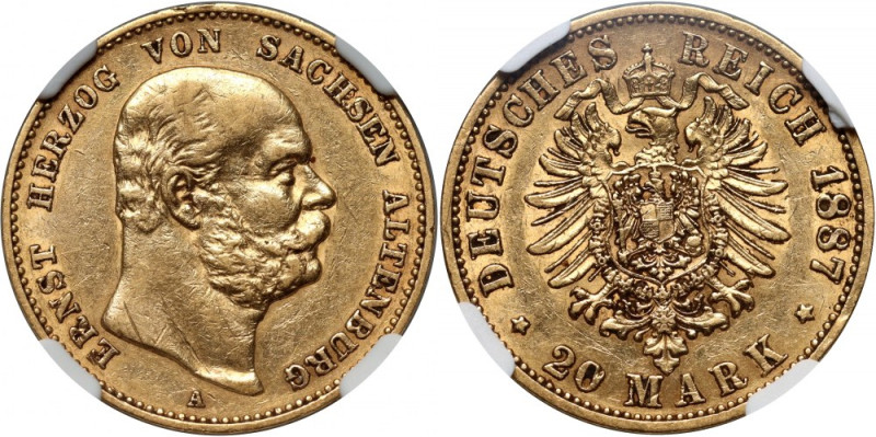 Germany, Saxe-Altenburg, Ernst I, 20 Mark 1887 A, Berlin Gold. One year type. Lo...