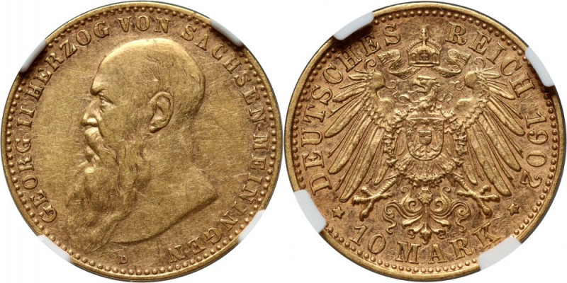 Germany, Saxe-Meiningen, Georg II, 10 Mark 1902 D, Munich Gold. Rare. Mintage 20...