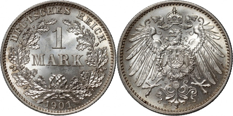 Germany, 1 Mark 1901 E, Muldenhütten Beautiful, uncirculated coin. Rzadszy roczn...