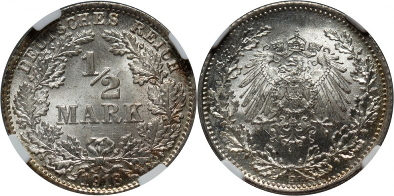 Germany, 1/2 Mark 1918 D, Munich NGC's second highest grade.
 Druga najwyższa n...
