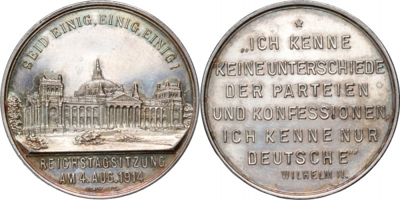 Germany, medal from 1914, Reichstagsitzung on August 4, 1914 Engraved 'M.&W. ST....