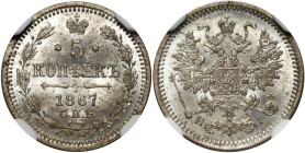 Russia, Alexander II, 5 Kopecks 1867 СПБ HI, St. Petersburg