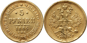 Russia, Alexander III, 5 Roubles 1884 СПБ АГ, St. Petersburg