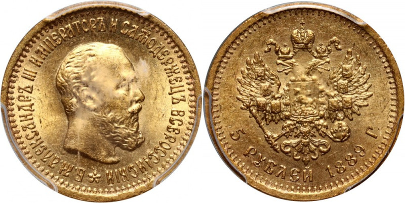 Russia, Alexander III, 5 Roubles 1889 (АГ), St. Petersburg Złoto. Reference: Fri...