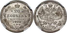 Russia, Nicholas II, 20 Kopecks 1905 СПБ AP, St. Petersburg