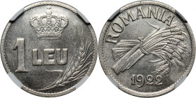 Romania, Ferdinand I, 1 Leu 1922, Pattern, nickel