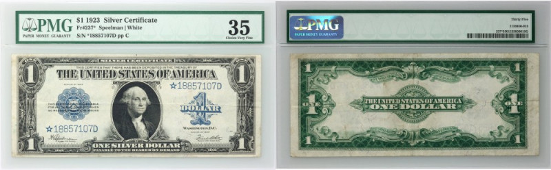 USA, 1 Dollar 1923, Silver Certificate, star Number *18857107D. Blue seal. Signa...