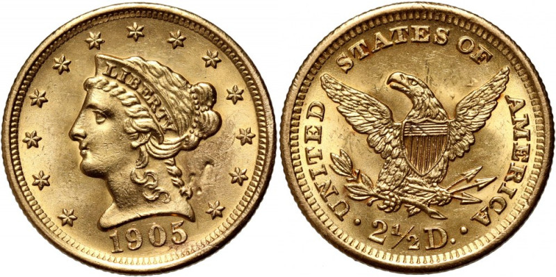 USA, 2 1/2 Dollars 1905, Philadelphia, Liberty Gold 4,17 g. Small scratches and ...