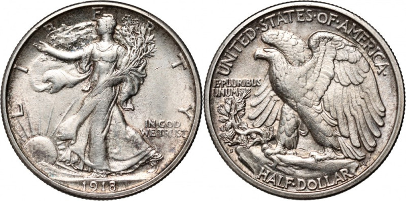 United States of America, 1/2 Dollar 1918 S, San Francisco, Walking Liberty Wcze...