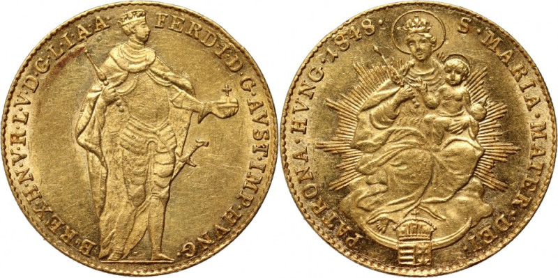 Hungary, Ferdinand I, Ducat 1848, Kremnitz Gold 3,48 g.
 Złoto 3,48 g. Połysk m...