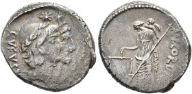 REPÚBLICA ROMANA. CORDIA. Manius Cordius Rufus. Denario. Roma (46 a.C.). A/Cabezas de los Dioscuros. R/ Venus. AR 3,87 g. 17,7 mm. CRAW-463.1b: FFC-60...