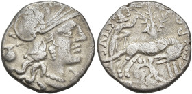 REPÚBLICA ROMANA. POMPEIA. Sex. Pompeius Fostulus. Denario. Italia (137 a.C.). R/ Loba con los gemelos y el pastor Fustulos. AR 3,81 g. 18,1 mm. CRAW-...