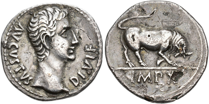 PERIODO DE JULIO CÉSAR A AUGUSTO. AUGUSTO. Denario forrado. Lugdunum (15-13 a.C....