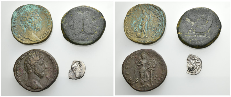 IMPERIO ROMANO. Lote de 4 monedas: 1 as uncial, 2 sestercios de Marco Aurelio y ...