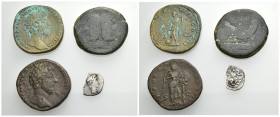 IMPERIO ROMANO. Lote de 4 monedas: 1 as uncial, 2 sestercios de Marco Aurelio y 1 fragmento de quinario. MBC-/RC.