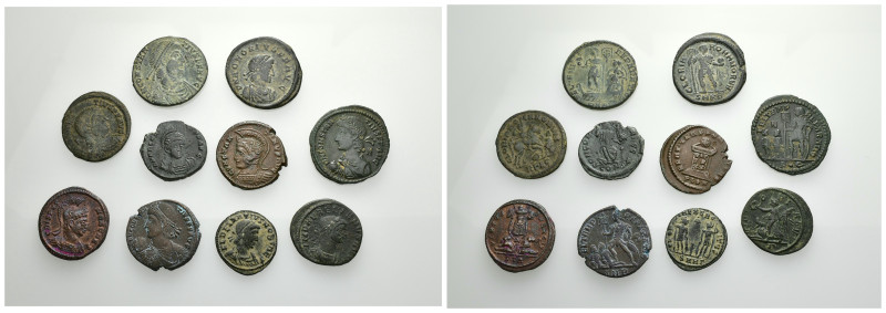 IMPERIO ROMANO. Lote de 10 follis, módulos medio y pequeño. BC+/MBC.