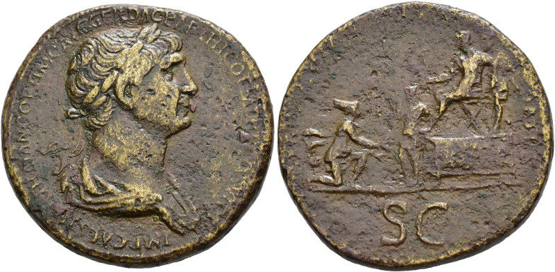 IMPERIO ROMANO. TRAJANO. Sestercio. Roma (114-117). A/ Busto laureado y drapeado...
