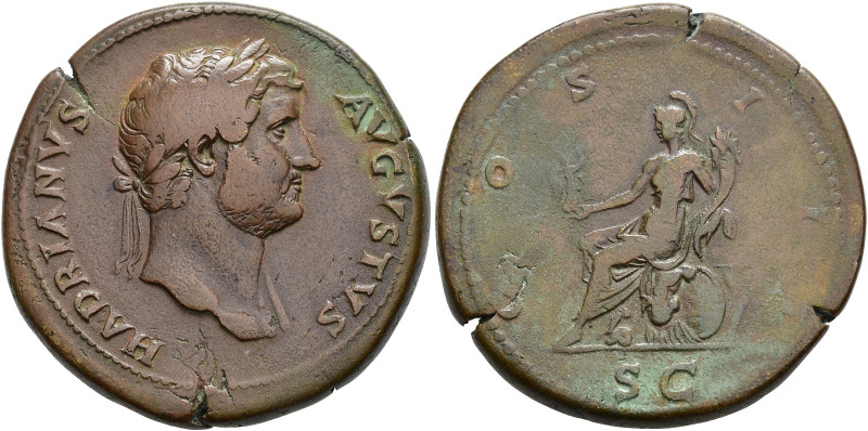 IMPERIO ROMANO. ADRIANO. Sestercio. Roma (128-129). A/ Cabeza laureada a der.; H...