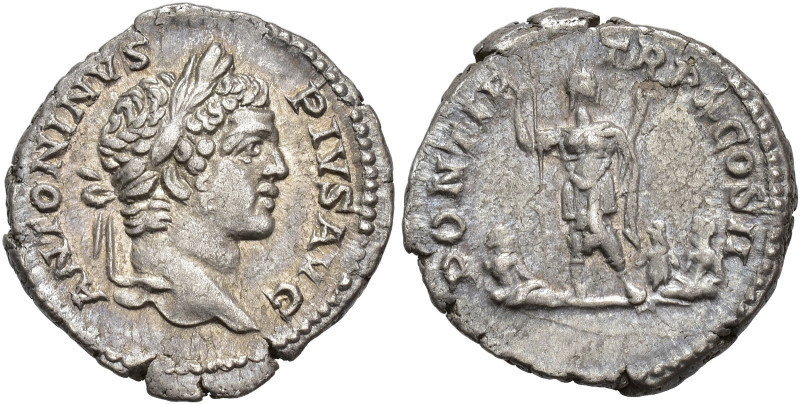IMPERIO ROMANO. CARACALLA. Denario. Roma (205). A/ Cabeza laureada a der. R/ Mar...