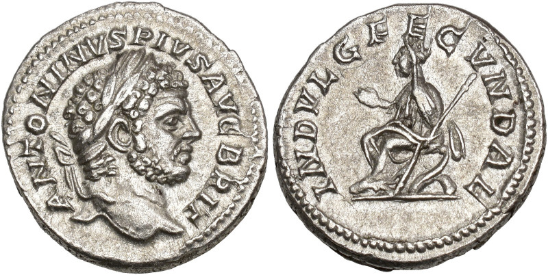 IMPERIO ROMANO. CARACALLA. Denario. Roma (207). A/ Cabeza laureada a der. R/ Ind...