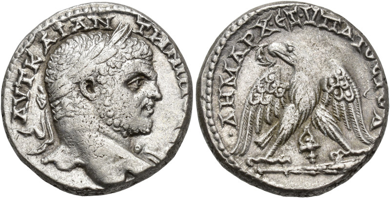 IMPERIO ROMANO. CARACALLA. Tetradracma. Tito. A/ Busto laureado y drapeado al ho...