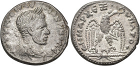 IMPERIO ROMANO. MACRINO. Tetradracma. Seleucia Pieria (218-219). A/ Busto laureado y acorazado a der. R/ Águila mirando a der. con alas abiertas, coro...