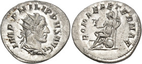 IMPERIO ROMANO. FILIPO I. Antoniniano. Roma (247-249). A/ Bsuto radiado y drapeado a der.; IMP PHILIPPVS AVG. R/ Roma sentada a izq.; ROMAE AETERNAE. ...